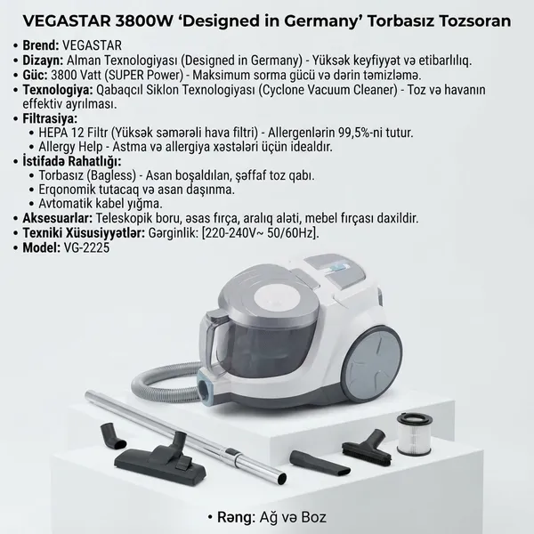 VegaStar, 3800 Vt, Konteyner, 4 L, 3800 Vt — пылесосы