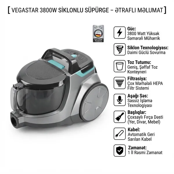 VegaStar, 3800 Vt, Konteyner, 3.5 l, 240 Vt — пылесосы