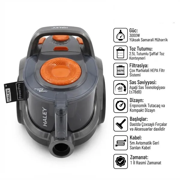 Haley PowerPro Expert, 3000 Vt, konteyner, 2.5 l — tozsoranlar