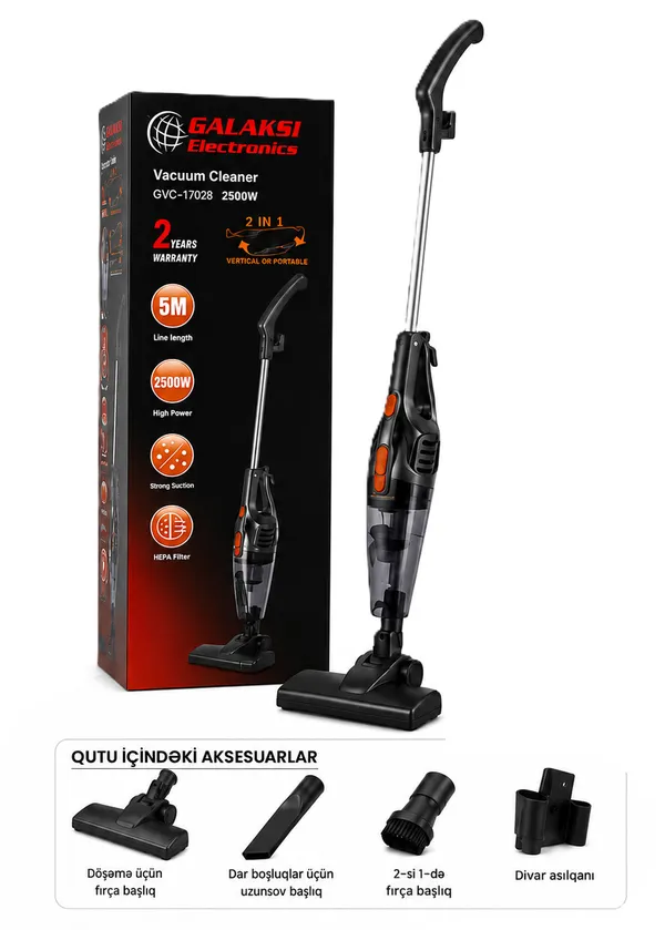 Vertikal tozsoran Galaksi Electronics GVC-17028, Simli, Quru, 2500 Vt, Şəbəkə 220V — пылесосы