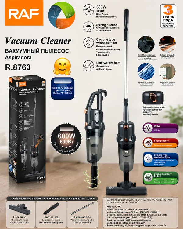 Vertikal tozsoran RAF quru 600 W qara — tozsoranlar