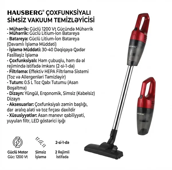Vertikal tozsoran Hausberg, 500 ml, qara/qırmızı — пылесосы