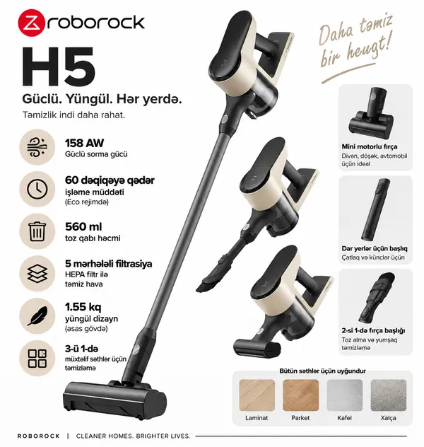 Simsiz vertikal tozsoran Roborock H5 CE Pro VP088 qara — пылесосы