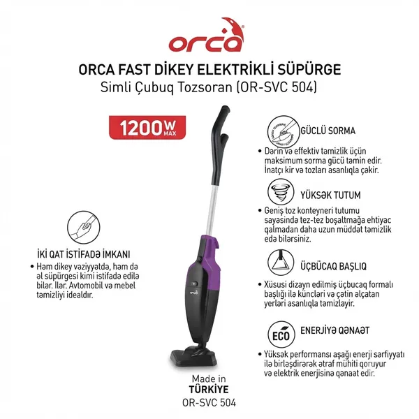 Vertikal tozsoran Orca OR-SVC 504 simli quru bənövşəyi-qara — пылесосы