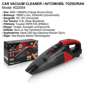 Portativ tozsoran Hausberg KD2054, 500 ml, 65 Vt, qara/qırmızı