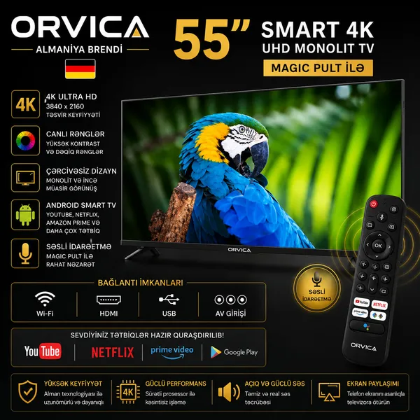 Orvica 55 düym 4K HDR Android TV — телевизоры