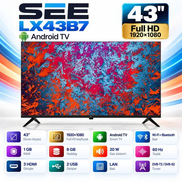 SEE LX43B7 43 düym Full HD HDR Android TV — televizorlar