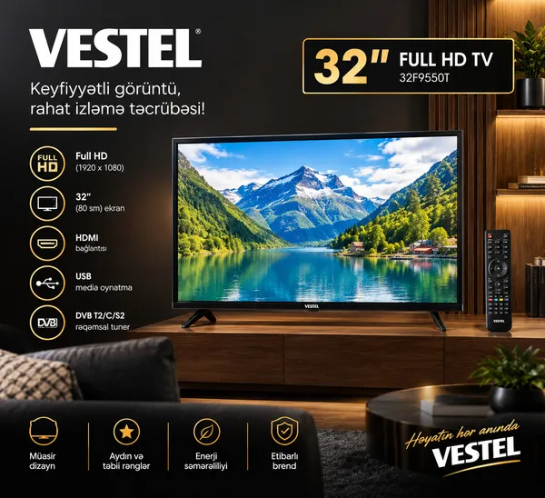 Vestel 32F9550T, LED, 32 düym, Full HD, Smart TV — televizorlar