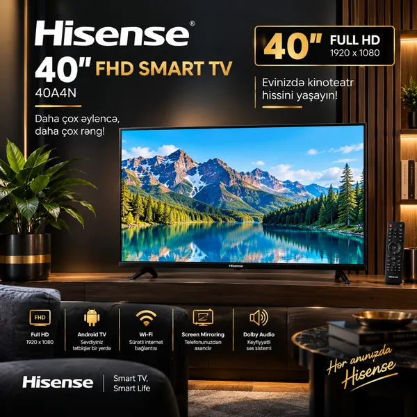 Hisense 40A4N, LED, 40 düym, Full HD, Smart TV — телевизоры