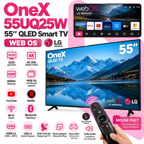 OneX 55UQ25W, webOS — televizorlar