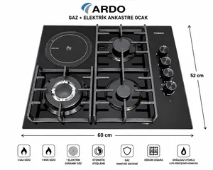 Elektrik plitəsi Ardo 4 gözlü bərkidilmiş şüşə qara