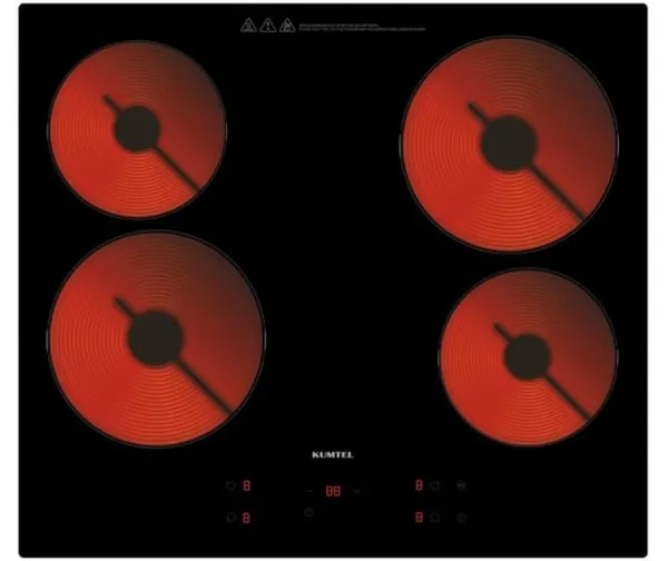 Bişirmə paneli Kumtel elektrik quraşdırılan, 6000Vt, 4-touch LED ekran, 99 dəqiqə taymeri, 9 mərhələli güc tənzimləmə, bütün növ qablar üçün uyğundur, gərginlikdən qorunma, uşaq kilidi funksiyası, zəmanət 12 ay - AA-777-019 — bişirmə panelləri