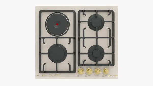Kombinə edilmiş bişirmə paneli Electrotech İKOS 60 3GP Cream Glass 4 gözlü. — варочные панели