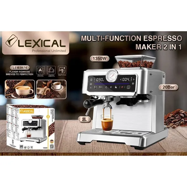 Qəhvə maşını Lexical LEM-0674, 1350 Vt, 2.3 L, gümüşü — qəhvə maşınları