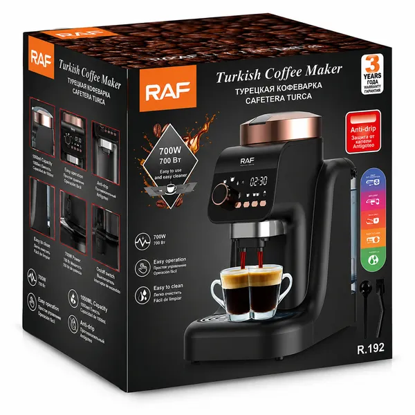 Qəhvə maşını RAF R.192, 700 Vt, 1 L, qara — кофемашины