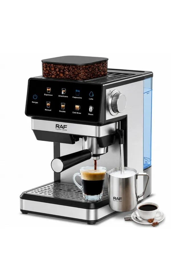 Qəhvəbişirici RAF, Borulu, 1350 Vt, 1.8 l, Gümüşü, Qara — qəhvə maşınları
