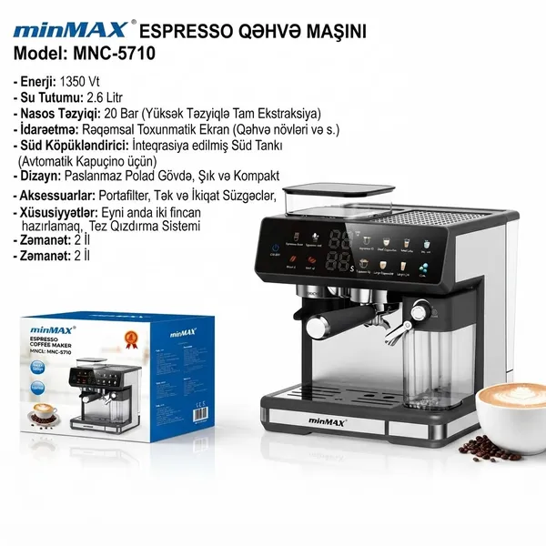 Qəhvəbişirən MinMax MNC-5710 1350 W 2.6 l qara-gümüşü — qəhvə maşınları