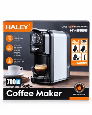 Qəhvə maşını Haley, Kapsullu, 1400 Vt, 0.7 l, Gümüşü, Qara