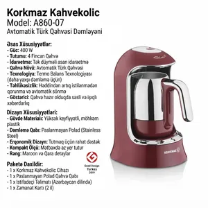Qəhvəbişirici Korkmaz Kahvekolic A860-07, türk sayağı qəhvə, 400 Vt, 1.2 l, gümüşü/tünd qırmızı