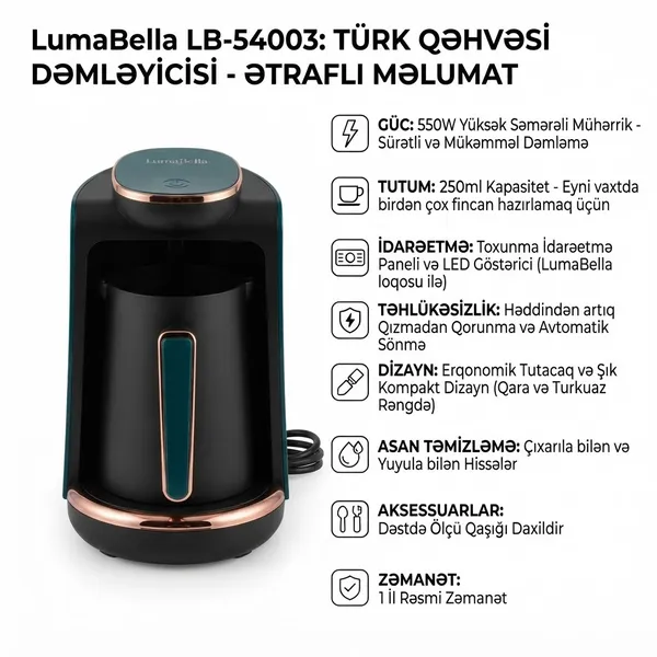 Qəhvəbişirən LumaBella LB-54003, 550 Vt, 0.25 l, qara — qəhvə maşınları