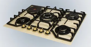 Bişirmə paneli DNG 71369 BJ, 70 sm, bej şüşə, 4 qaz, 1 elektrik göz, avtomatik alovlanma, qaz kontrolu, klassik dəmir düymələr - 2524685000009