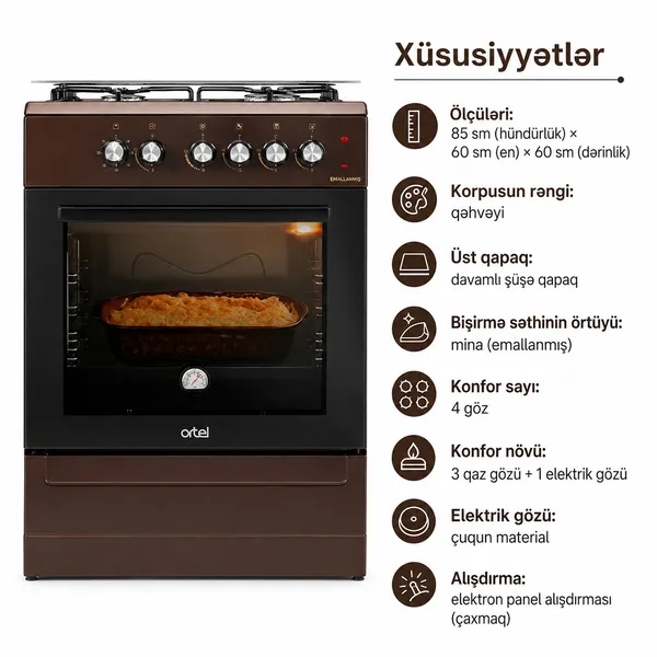 Kombinə edilmiş plitə Shivaki 01K 4 gözlü emallı qəhvəyi — духовки и плиты