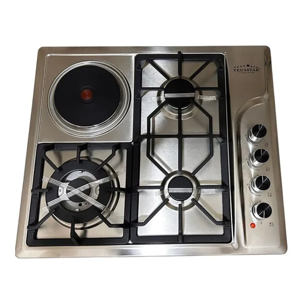 Qaz paneli Vegastar TECH_VG-6011S 3 qaz ocağı 1 elektrik ocağı Metal rəngli — bişirmə panelləri