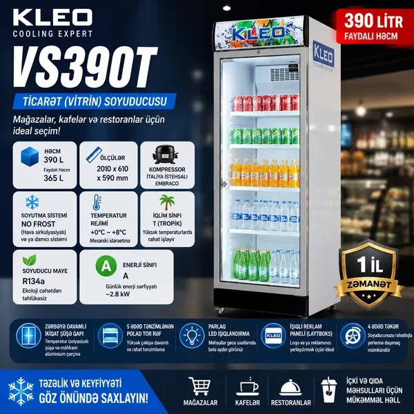 Ticarət soyuducusu Kleo, VS390T, Low Frost, Birqapılı, Ağ — холодильники