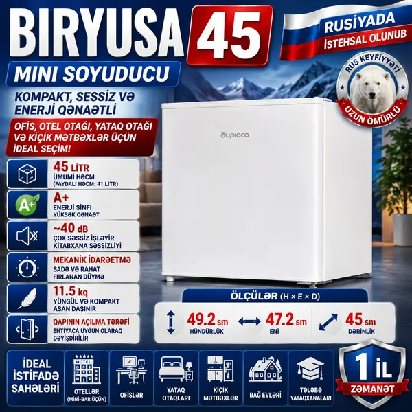 Mini soyuducu Biryusa 45, Damcı sistemi, Birqapılı, Ağ — soyuducular