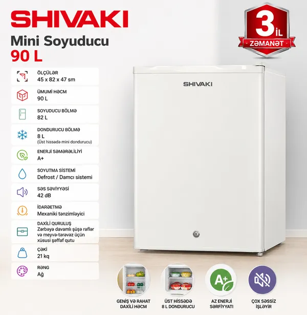 Shivaki 117AG 82/8 l 45×82×47 sm — холодильники