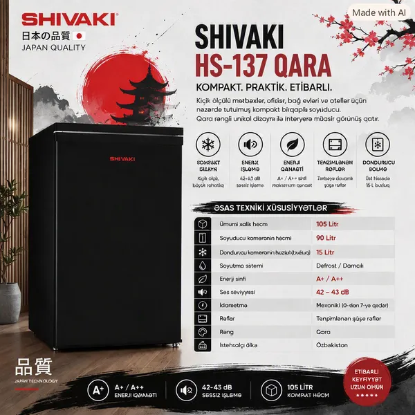 Shivaki HS-137MYCM_14 Defrost birqapılı qara — холодильники