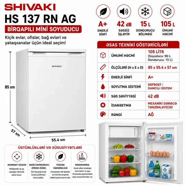 Shivaki HS 137 RN, birqapılı, ağ — холодильники