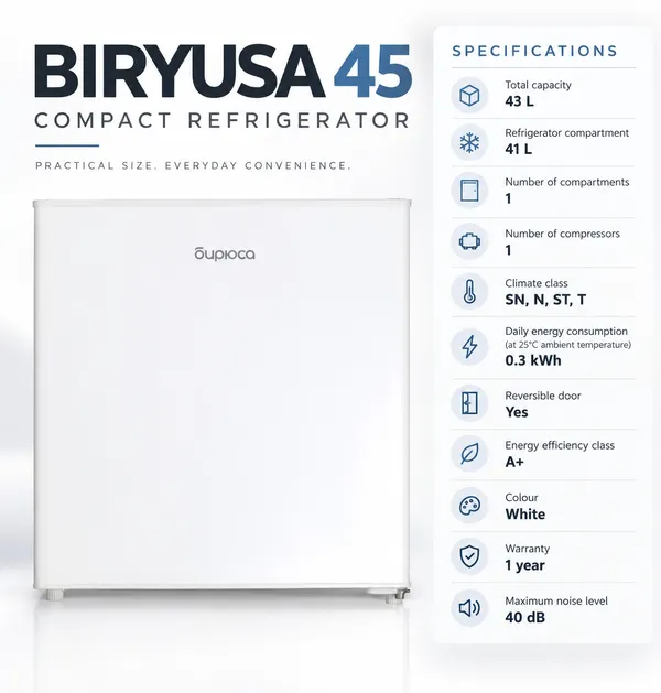 Mini soyuducu Biryusa 45, birqapılı — soyuducular