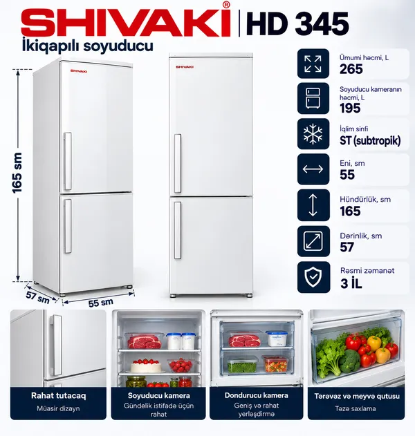 Shivaki HD 345 FN ikikameralı 265 l A+ ağ — холодильники