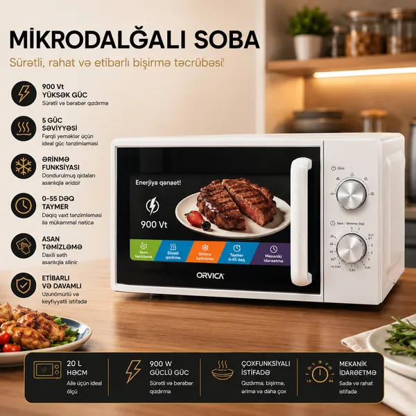 Mikrodalğalı soba Orvica TRNDR1241244125TG 20 l 900 Vt? gümüşü — mikrodalğalı sobalar