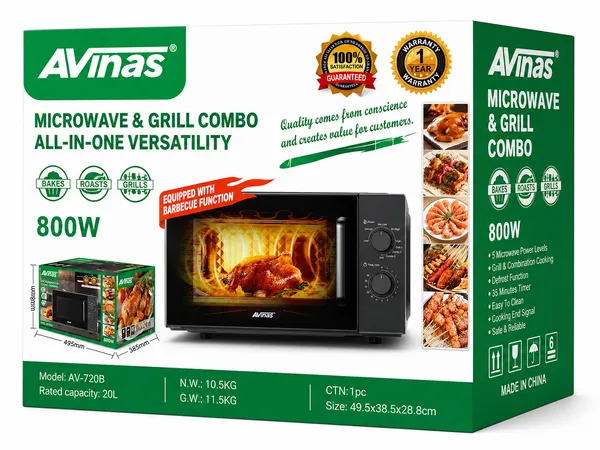 Mikrodalğalı soba Avinas AV-720B, 20 L, 800 Vt, Mikrodalğalar, Qara — микроволновые печи
