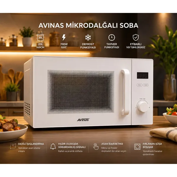 Mikrodalğalı soba Avinas, 20 L, 700 Vt, Mikrodalğalar, Ağ — микроволновые печи
