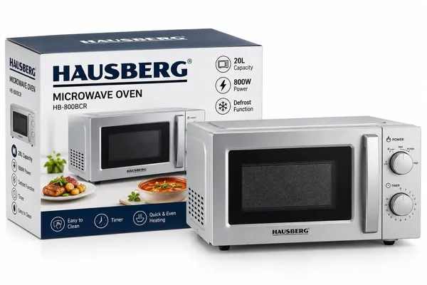 Mikrodalğalı soba Hausberg HB-800BCR, 20 L, 800 Vt, gümüşü — mikrodalğalı sobalar