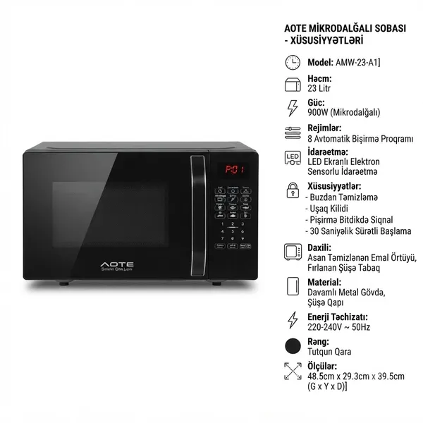 Mikrodalğalı soba Aote AMW-23-A1, 23 l, 900W — mikrodalğalı sobalar