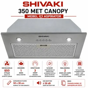 Aspirator Shivaki 350 Met Canopy, 850 kub. m/ saat, gümüşü