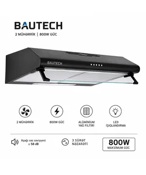 Aspirator Bautech asma 800 m³/saat düyməli qara