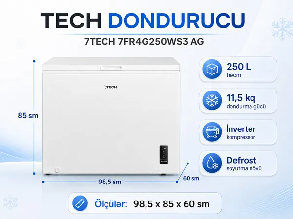 Dondurucu qutu 7Tech 7FR4G250WS3, De Frost, Ağ, 250 L — морозильники