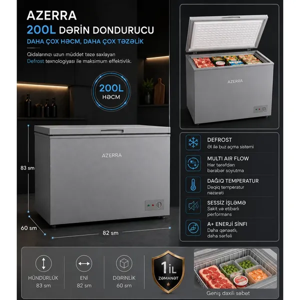 Dondurucu qutu Azerra, BD-209, De Frost, Boz, 200 L — dondurucular