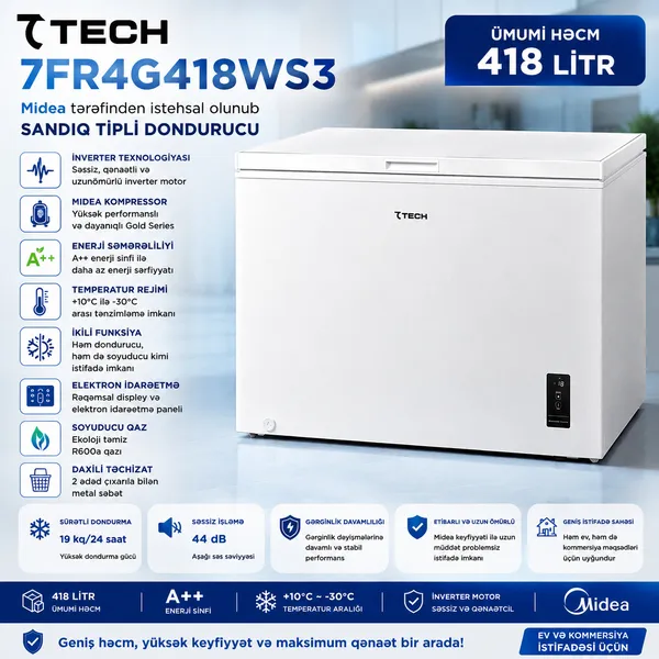Dondurucu qutu 7Tech 7FR4G418WS3, Ağ, 418 L — dondurucular