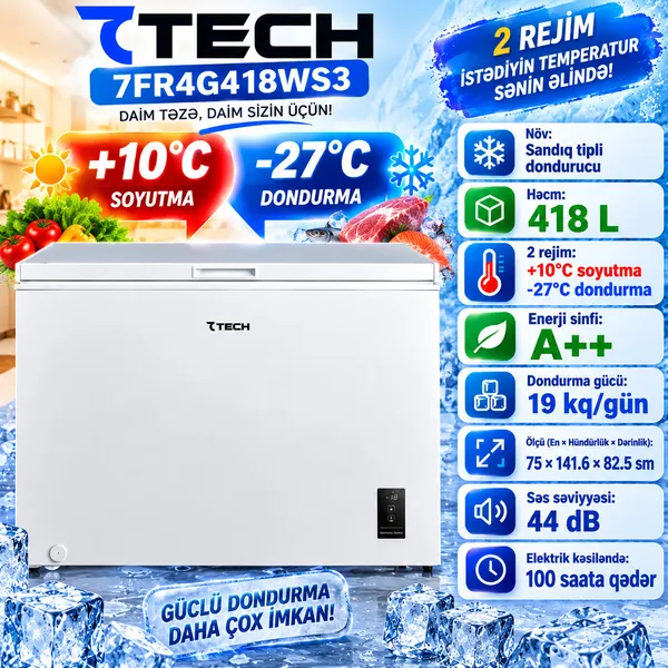 Dondurucu kamera 7Tech 7FR4G418WS3 INVERTER 418 l ağ — dondurucular