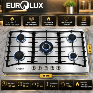 Bişirmə paneli Eurolux, qaz, 5 konfor, 86x51x9 sm