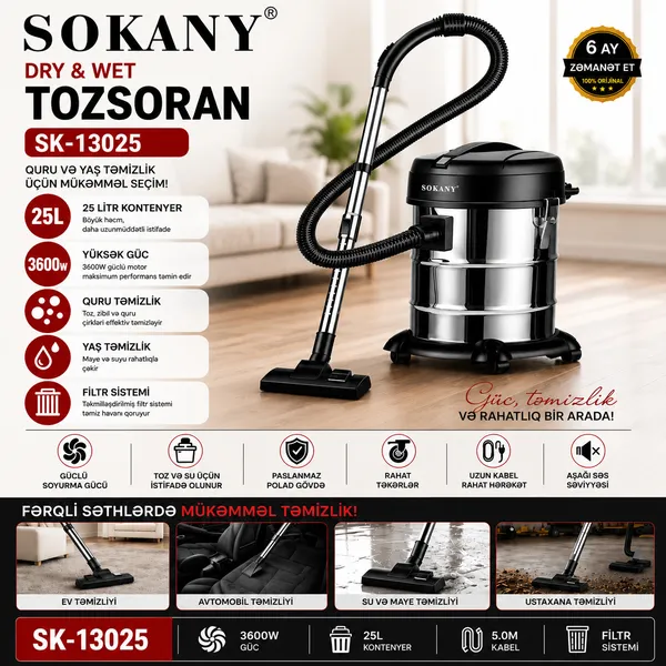 Sokany PIXLS91204012 PIXLSH TN1 3600 W quru torbalı 25 l — пылесосы
