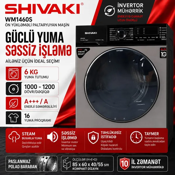 Shivaki AZWM1460S, tünd boz, 6 kq, 1000 dövr/dəq — стиральные машины