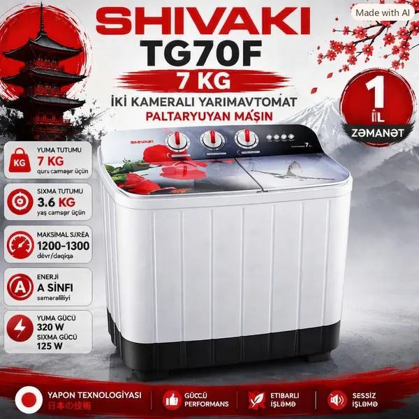 Shivaki _MYCM_14_TG70F 7 kq 1200 dövr/dəq ağ — стиральные машины