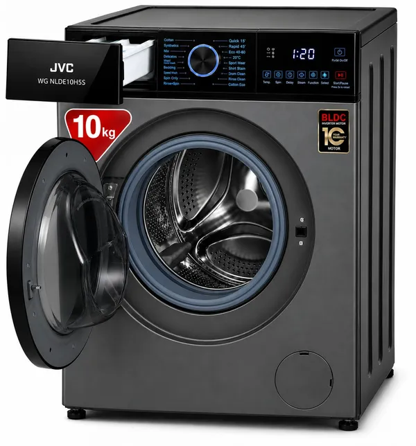 JVC WG-NLDE10H5S, boz, 10 kq, 1600 dövr/dəq — стиральные машины